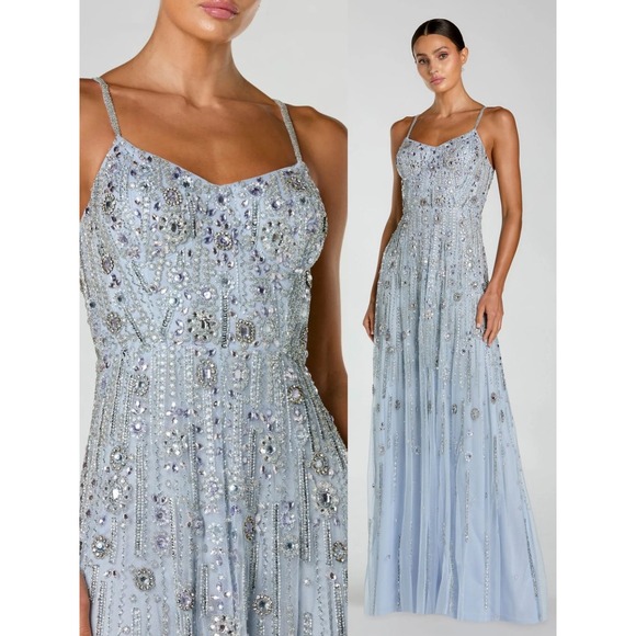 Mac Duggal Dresses & Skirts - Mac Duggal Blue Rhinestone Embellished Sweetheart Neck A-Line Gown $798 Size 8
